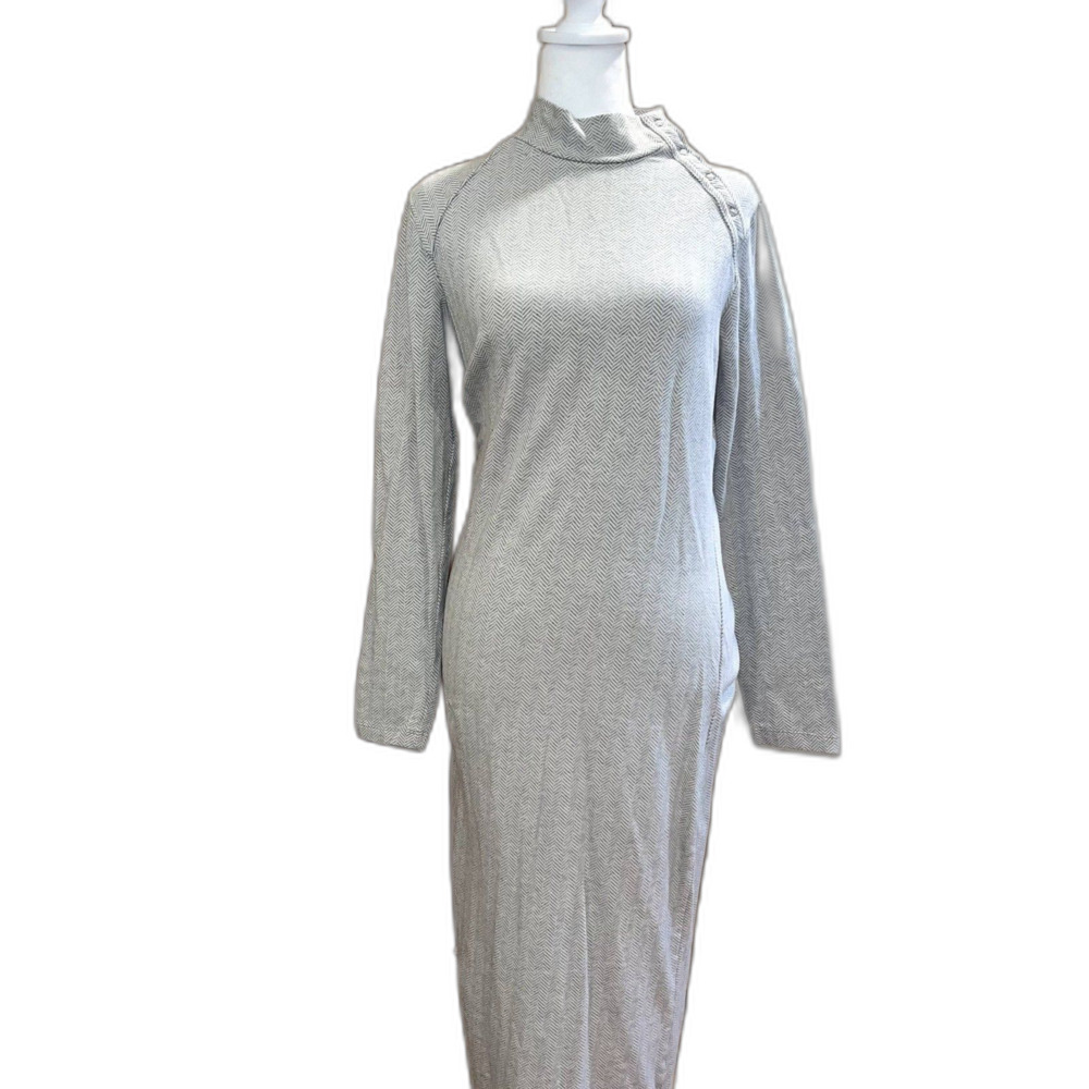 Synergy Organic Cotton Women's S Herringbone Midi Bodycon Dress Minimalist